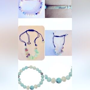 4 Bracelets Amazonite Turquoise stone Crystal Aqua white beads: 2 Adj. 2 Stretch